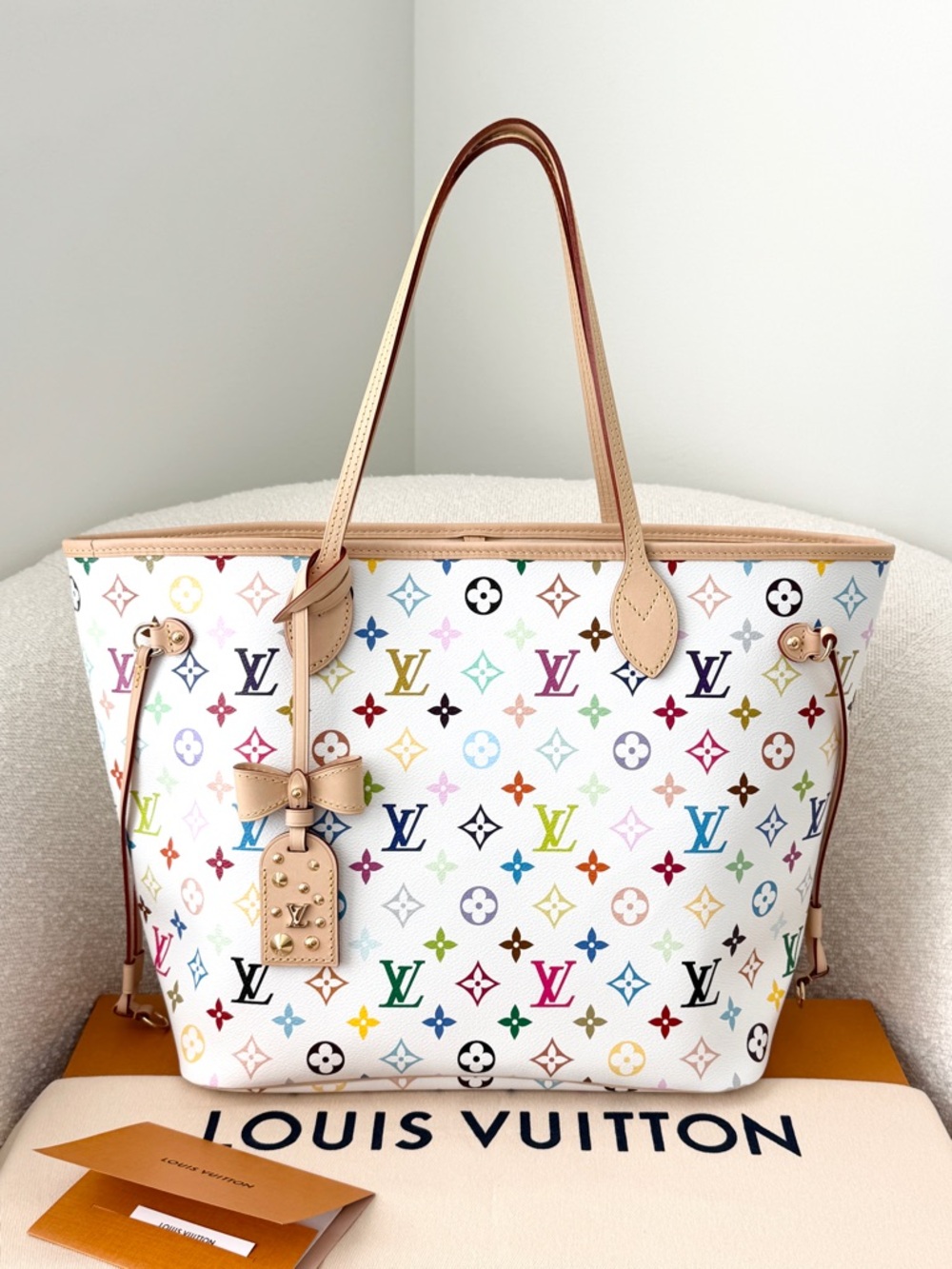 ❌SOLD❌2026 Louis Vuitton x Takashi Murakami Neverfull MM Tote - Multicolor/White